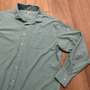 Peter Millar Men's‎ Plaid Check Long Sleeve Button Shirt Green Professional XL